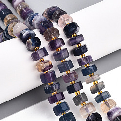 Флюорит Природного флюорита бисер нитей, с бисером, восьмиугольная цилиндра, 9.5~10.5x3~7.5 мм, отверстие : 1 мм, около 51~54 шт / нитка, 14.96~15.55'' (38~39.5 см), бисер: 3x1.5~2 мм, отверстие : 0.6 мм