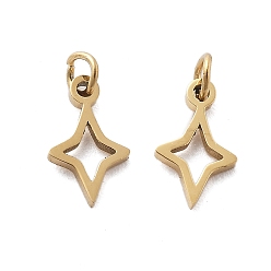 Настоящее золото 14K 304 прелести нержавеющей стали, с целью перехода в кольце, звезда очарование, ионное покрытие (ip), реальный 14 k позолоченный, 8.5x5x1 мм, отверстие : 1.6 мм