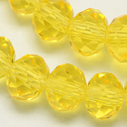 Yellow Handmade Glass Beads, Faceted Rondelle, Yellow, 12x8mm, Hole: 1mm, about 72pcs/strand