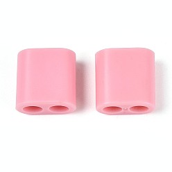 Pink Пластиковые бусины abs, квадратный, 2-луночное, подходит для 5~6мм шнура, розовые, 15x15x8.5 мм, отверстие : 4.8 мм