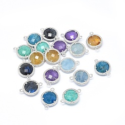 Платина Соединители звеньев из натуральных / синтетических драгоценных камней, с латунной фурнитурой , плоско-круглые, платина, 13x18x9.5~10 мм, отверстие : 1.8 мм