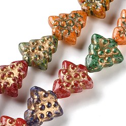 (52) Непрозрачная лаванда Окрашенные стеклянные бусины , золотой металл обвитыми, рождественская елка, разноцветные, 15~16.5x14.5~15x6~7 мм, отверстие : 1.4 мм, около 25 шт / нитка, 15.63'' (39.7 см)