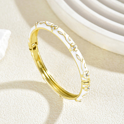 Blanco Brazaletes articulados de aleación de zinc con flores esmaltadas para mujer, dorado, blanco, diámetro interior: 2.36 pulgada (6 cm) ~ 2.76 pulgada (7 cm)