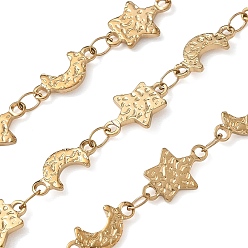 Plaqué 18K Or Véritable Chaînes à maillons lune et étoile en acier inoxydable martelé, soudé, réel 304 k plaqué or, étoiles: 18 mm, moon: 11.5x7.5x1 mm
