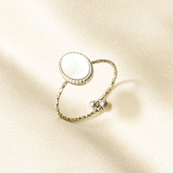 Нержавеющая Сталь Цвет 304 Открытые кольца-манжеты из нержавеющей стали с натуральными раковинами для женщин, овальные, цвет нержавеющей стали, 10 мм, внутренний диаметр: 17 мм