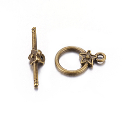 Antique Bronze Tibetan Style Alloy Toggle Clasps, Lead Free & Cadmium Free, Ring, Antique Bronze, Ring: 20.5x14mm, Hole: 2mm, Bar: 26.5mm, Hole: 2mm