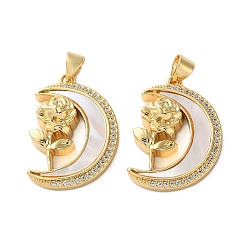 Цветок Латунные микро проложить кубического циркония подвески, с оболочкой, Луна прелести, реальный 18 k позолоченный, стойки покрытие, прочное покрытие, без кадмия и без свинца, цветок, 24x17x4.5 мм, отверстие : 4.5x3.5 мм