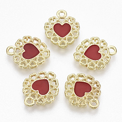 FireBrick Golden Plated Alloy Enamel Pendants, Heart, FireBrick, 16x13x2mm, Hole: 1.6mm
