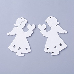 White Poplar Wood Pendants, Dyed, Angel, White, 74x53x3mm, Hole: 1.8mm