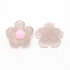 Tan Transparent Resin Cabochons, with Glitter Powder, Flower, Tan, 20x20x7mm