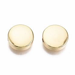 Real 18K Gold Plated Brass Beads, Nickel Free, Flat Round, Real 18K Gold Plated, 8x3.5mm, Hole: 1.2mm