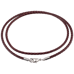 Седло Коричневый 10шт. 3мм круглые плетеные кожаные шнуры, для ожерелья делает, латуни с застежками омаров, платина, седло коричневый, 20.98 дюйм (53.3 см)