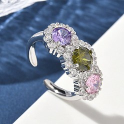 (52) Непрозрачная лаванда Латунные микро проложить манжеты кольца кубического циркония, круглые, долговечный, стойки покрытие, без свинца и без кадмия, платина, разноцветные, 9.5 мм