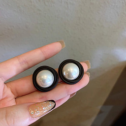 Черный Серьги-гвоздики из пластика и сплава для женщин, плоско-круглые, чёрные