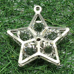 Platinum Star Iron Rhinestone Pendants, Platinum, 28x28x7.5mm, Hole: 1.5mm