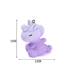 Фиолетовый Большие подвески из непрозрачной смолы, с железными петлями, единорог, фиолетовые, 55x25 мм