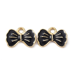 Black Rack Plating Alloy Enamel Charms, Long-Lasting Plated, Light Gold, Bowknot, Black, 10.5x14.7x2.5mm, Hole: 2.1mm
