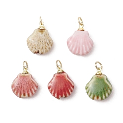 (52) Непрозрачная лаванда Фарфора ручной работы подвески, подвески в форме ракушек, с латунными чашеобразными перламутровыми дужками, разноцветные, 18~18.5x14.5x6~6.5 мм, Перейти кольцо: 4.5x0.8 мм, внутренний диаметр: 3.6 мм