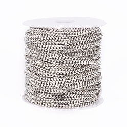 Platinum Iron Cuban Link Chains, Chunky Chains, Unwelded, with Spool, Oval, Platinum, 5x4x1mm, about 164.04 Feet(50m)/roll