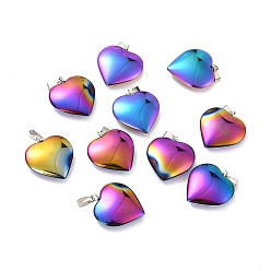 Multi-color Plated Electroplate Non-magnetic Synthetic Hematite Pendants, with Platinum Tone Brass Findings, Rainbow Heart, Multi-color Plated, 17.5x15x5mm, Hole: 6x2.5mm