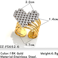 Сердце 304 открытые кольца манжеты из нержавеющей стали, золотые и нержавеющая сталь цвет, сердце, 17 мм