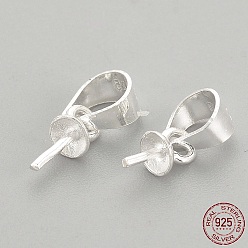 Silver 925 Sterling Silver Pendant Bails, For Half Drilled Beads, with 925 Stamp, Silver, 10mm, Hole: 4mm, Pin: 0.5mm