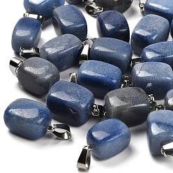 Синий Авантюрин Подвески из натурального голубого авантюрина (окрашенного и нагретого), из нержавеющей стали с цветным покрытием 201 защелки из нержавеющей стали на дужках, прямоугольные, 20.5~21x11~11.5x11~12.5 мм, отверстие : 8x4 мм