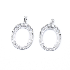 Платина Антикоррозийное покрытие родием 925 подвеска из стерлингового серебра с когтями в форме кабошона, Настройки зубца, с четким кубического циркония, овальные, платина, лоток : 22x16 мм, 31x21x3 мм, отверстие : 5x3 мм