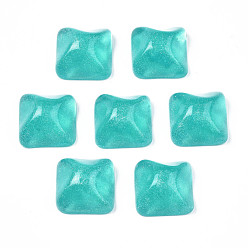 Темно-бирюзовый Прозрачные смолы кабошоны, кабошоны водной ряби, с блеском порошок, квадратный, темные бирюзовый, 16x16x8.5~9 мм