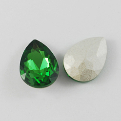 Зеленый Конусные стеклянные стразы, с покрытием на задной стороне, граненые, слеза, зелёные, 25x18x7 мм
