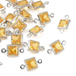 Gold SHEGRACE Brass Pave Cubic Zirconia Square Connector Charms, Cadmium Free & Nickel Free & Lead Free, Long-Lasting Plated, Real Platinum Plated, Gold, 11x6x2.5mm, Hole: 1mm