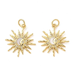 Настоящее золото 18K Натуральный белый оболочки подвески, латунные солнечные подвески с соединительными кольцами, реальный 18 k позолоченный, 22x19.5x2.5 мм, отверстие : 3.5 мм