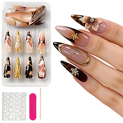 PeachPuff 1 Bag ABS Plastic Press On False Nails, Nail Art Decoration Accessories, Teardrop, with 1Pc Wood Manicure Stick, PeachPuff, 137x71x15mm