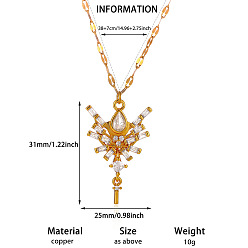Teardrop Brass Pave Clear Cubic Zirconia Pendant 304 Stainless Steel Chain Necklaces for Women, Real 18K Gold Plated, Teardrop, 14.96 inch(38cm), Pendant: 31x25mm