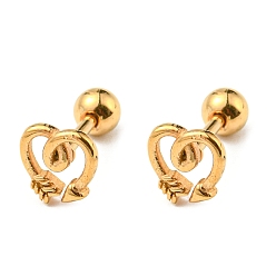 Golden Ionenplattierung (IP) 304 Ohrstecker aus Edelstahl, Knorpelohrringe, Pfeilherz, golden, 6.5x7 mm