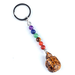 Тигровый глаз Брелок с тигровым глазом, с кварцевым резонатором, аметист, ляпис, авантюрин, красный агат, красная яшма, черепаха, 11 см