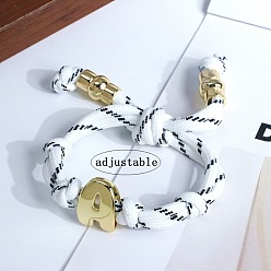 Белый Браслеты из хлопкового шнура с плетеным узлом, буква А, латунные подвески в виде букв алфавита для женщин и мужчин, золотые, белые, внутренний диаметр: 1.97~2.76 дюйм (5~7 см)