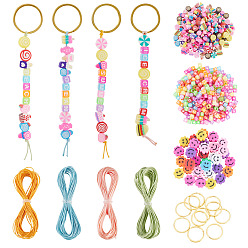 (52) Непрозрачная лаванда Ювелирные изделия, в том числе 300шт акриловые бусины, 5 нити из полимерной глины, бусины, нити, 40 бусины из полимерной глины, 8Включает в себя полиэстерные шнуры и 12брелоки для ключей, разноцветные, 6x6x6 мм, отверстие : 3.5 мм