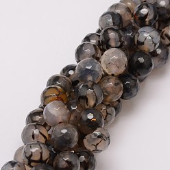 Шифер Серый Природных вены драконов агат нитей бисера, окрашенные, граненые, круглые, шифер серый, 12 мм, отверстие : 1.5 мм, около 30~32 шт / нитка, 14 дюйм