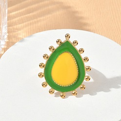Real 18K Gold Plated 304 Stainless Steel Enamel Finger Rings, Teardrop, Real 18K Gold Plated, 5mm, Inner Diameter: 17mm