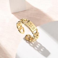 Настоящее золото 18K Латунные манжеты открытые кольца для женщин, форма цепи, без кадмия и без свинца, долговечный, стойки покрытие, реальный 18 k позолоченный, 5.5 мм, размер США 7 1/4 (17.5 мм)