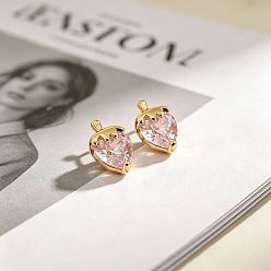 Pink Серьги-гвоздики в форме клубники из латуни и кубического циркония для женщин, золотые, розовые, 13x7 мм