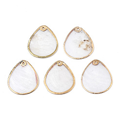 Capiz Shell Подвески из натуральных ракушек Capiz, с краем из латуни, покрытой светлым золотом, слезинка, 28~29x23~23.5x0.5~1 мм, отверстие : 1.4 мм