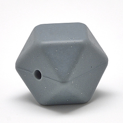 Slate Gray Food Grade Eco-Friendly Silicone Beads, Chewing Beads For Teethers, DIY Nursing Necklaces Making, Faceted Cube, Slate Gray, 14x14x14mm, Hole: 2mm