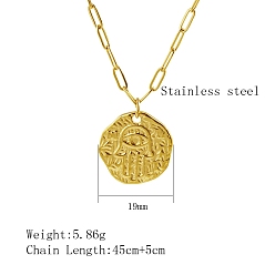 Oro Redondo plano con collares colgantes de acero inoxidable con mano de hamsa para hombres, dorado, 17.72 pulgada (45 cm)