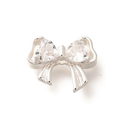 Посеребрённый Латунные микро проложить кубического циркония бусы, без кадмия, без никеля и без свинца, бантом, 925 серебро покрытием, 10x13x5 мм, отверстие : 2 мм