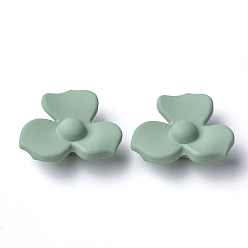 Dark Sea Green Acrylic Shank Buttons, Rubberized, 1-Hole, Flower, Dark Sea Green, 25x28.5x12mm, Hole: 3mm