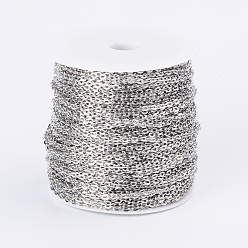 Platinum Iron Cable Chains, Unwelded, with Spool, Flat Oval, Cadmium Free & Lead Free, Platinum, 4.1x3x0.5mm, about 328.08 Feet(100m)/roll