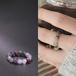 Природный Драгоценный Камень Эластичные кольца с натуральными драгоценными камнями, круглые, бусины : 4 мм, внутренний диаметр: регулируемый