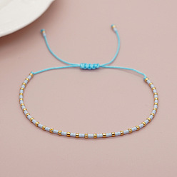 Светло-голубой Стеклянные бусины плетеные браслеты из бисера, Браслеты из плетеного синтетического волокна для женщин, светло-голубой, 11.02 дюйм (28 см)